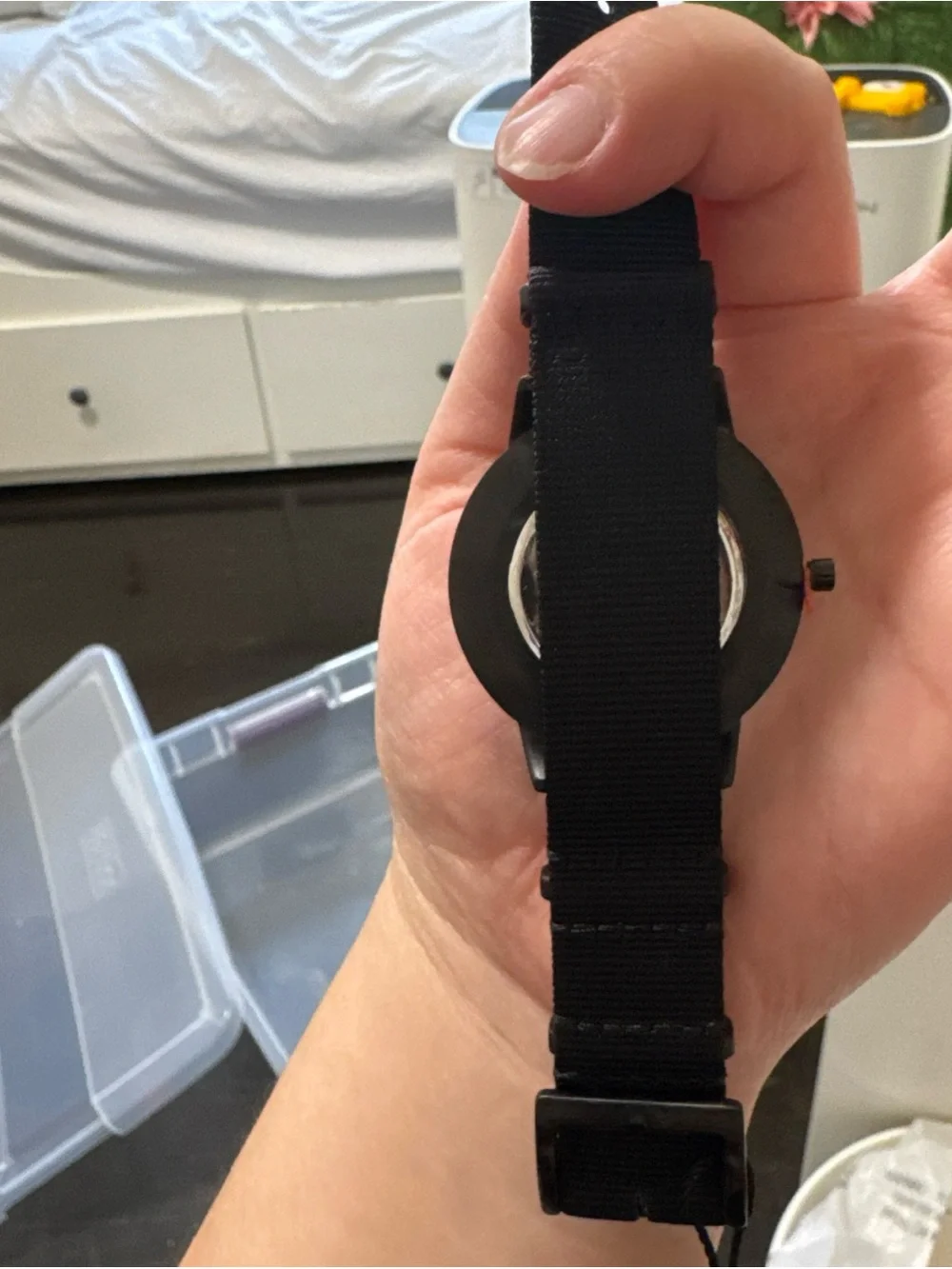 MVMT San Vicente Watch Women Black Nylon Slip Thru Band New Battery 10 Inch